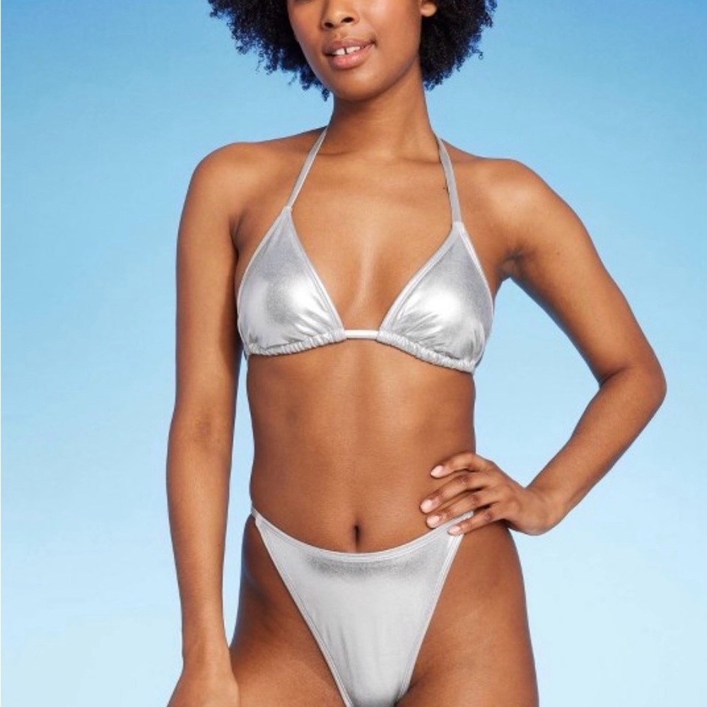 Wild Fable SzXL Liquid Silver Halter Bikini IG Baddie Bikini Showstopper SALE!